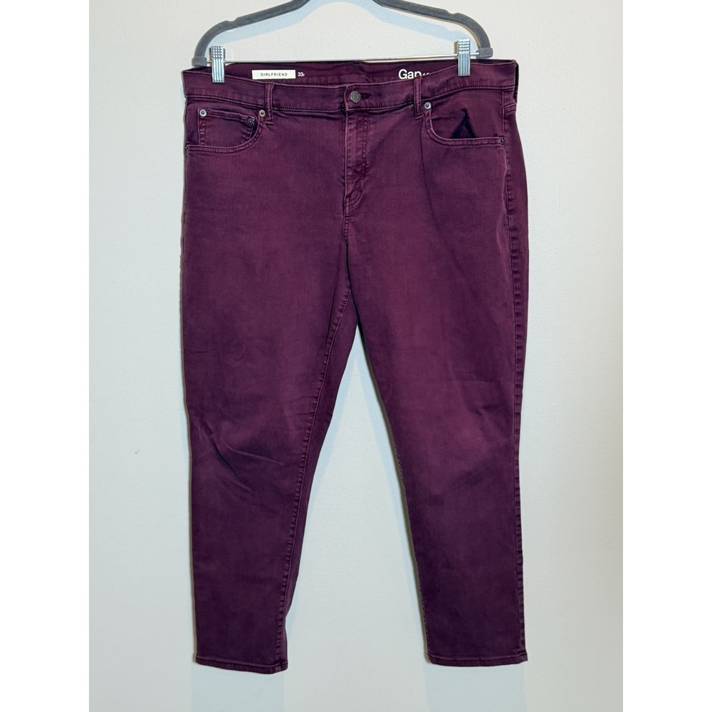 Gap 1969 Girlfriend Jeans Womens 33R Purple Denim Stretch Mid Rise Straight Leg